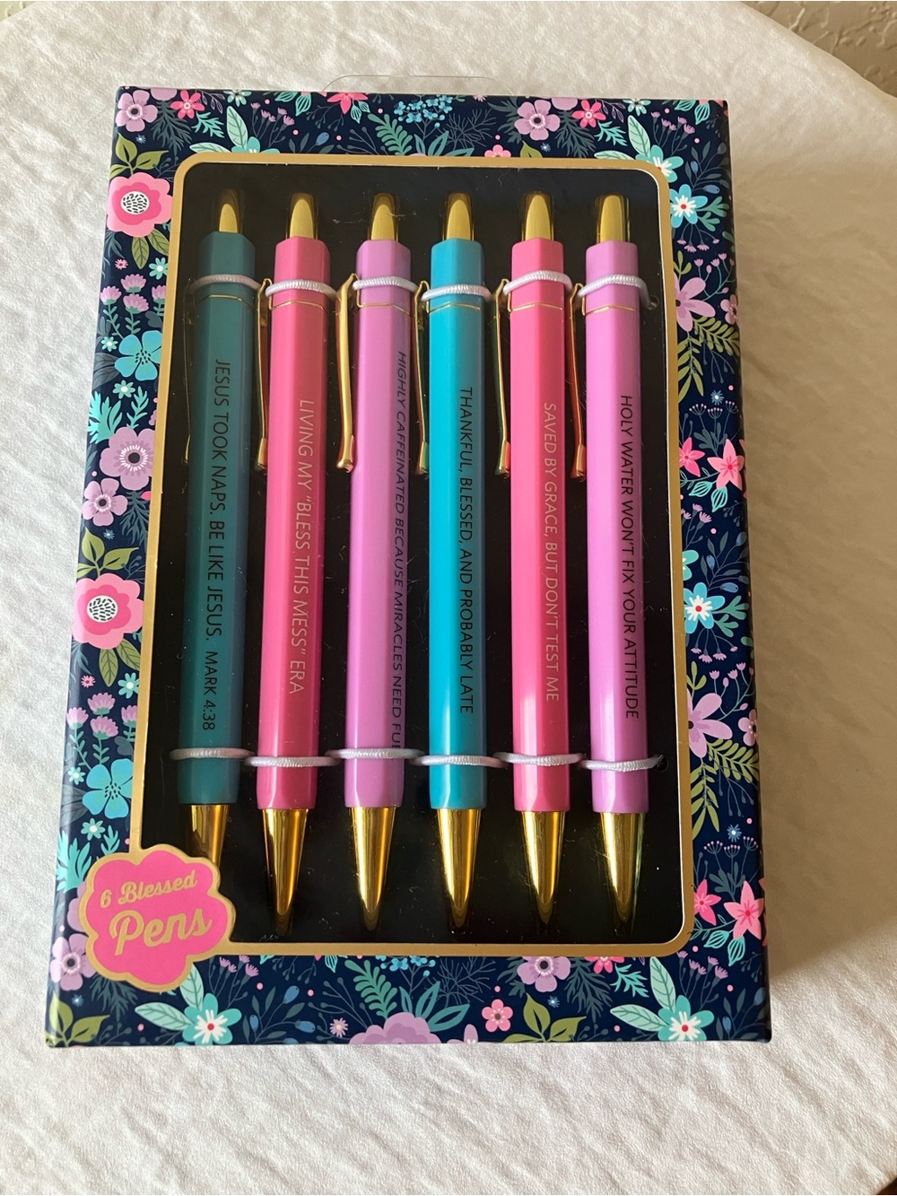 Set of 6 Colorful Inspirational Ballpoint Pens